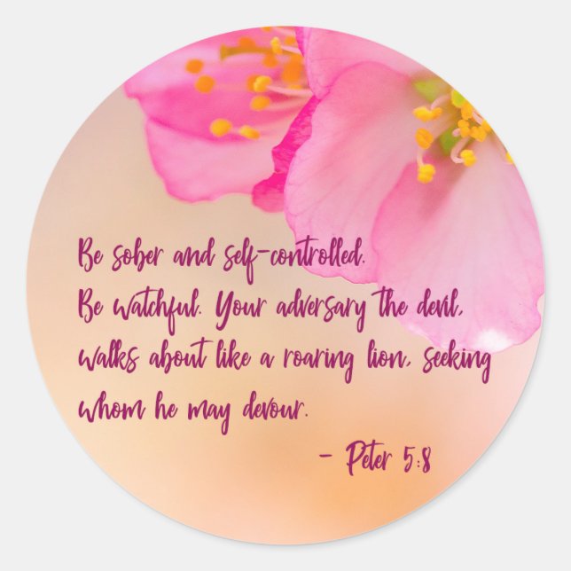 Adesivo Redondo Seja Sóbrio E Cristão Floral Autocontrolado (Frente)
