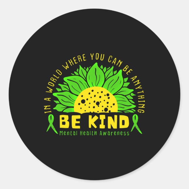 Adesivo Redondo Seja verde Fita Sunflower Mental Health Aware (Frente)
