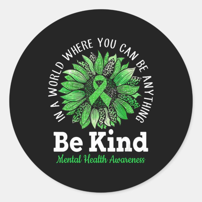 Adesivo Redondo Seja verde Fita Sunflower Mental Health Aware (Frente)