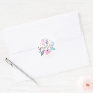 Adesivo Redondo Seja você mesmo Flores de Pastel