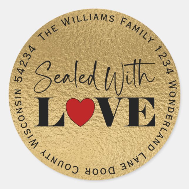 Adesivo Redondo Selado com Amor Foil Circ. Ouro Endereço de Devolu (Frente)