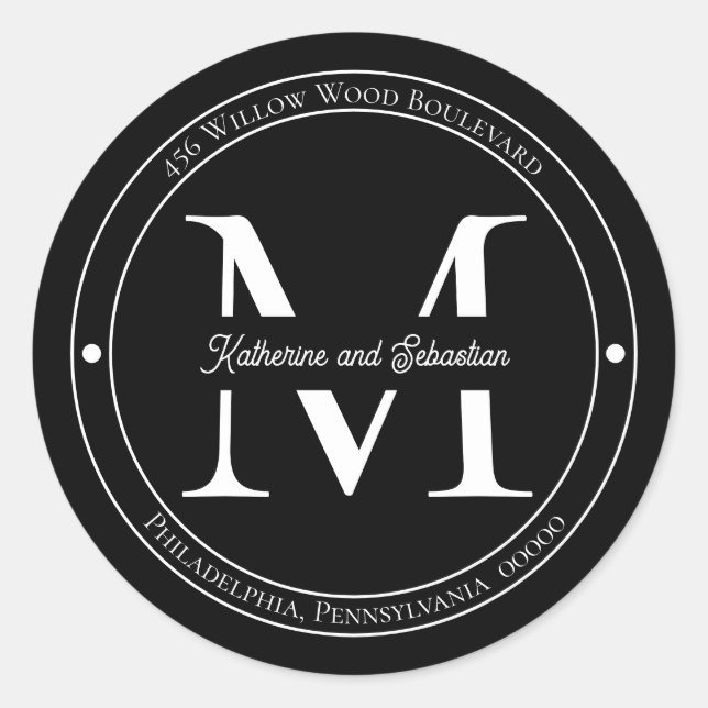 Adesivo Redondo Selagem de endereço de retorno do monograma minima (Frente)