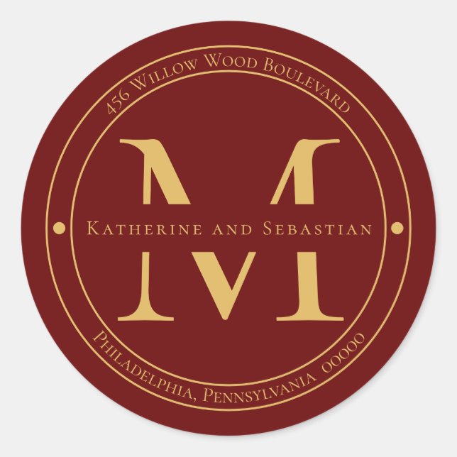 Adesivo Redondo Selagem de endereço de retorno do monograma minima (Frente)