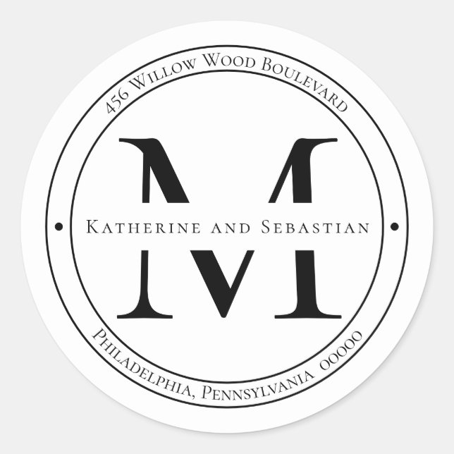 Adesivo Redondo Selagem de endereço de retorno do monograma minima (Frente)
