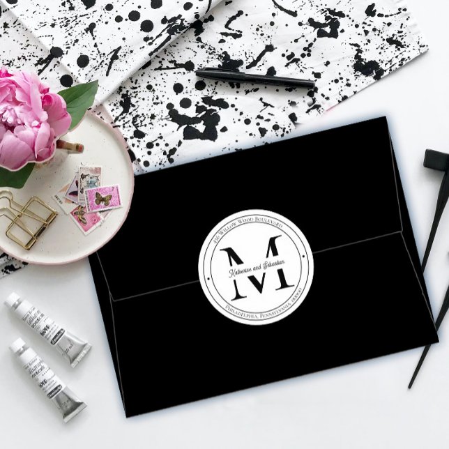 Adesivo Redondo Selagem de endereço de retorno do monograma minima (Criador carregado)