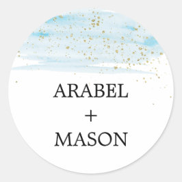 Adesivo Redondo Selagem de Envelope de Casamento Azul e Dourado