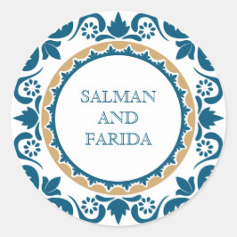 Adesivo Redondo Selagem de Envelope de Mosaico Persa Azul Elegante