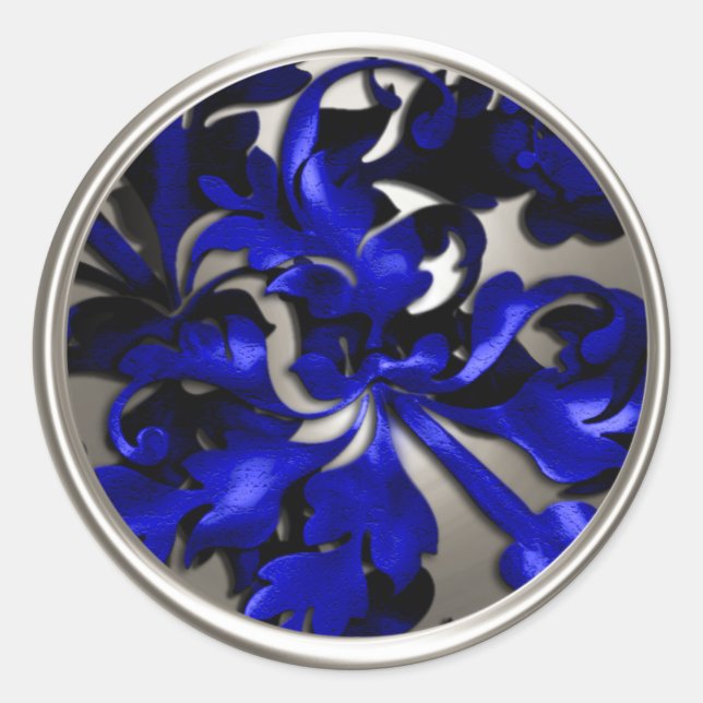 Adesivo Redondo Selagem de Envelope Foliar Azul e Prateado (Frente)