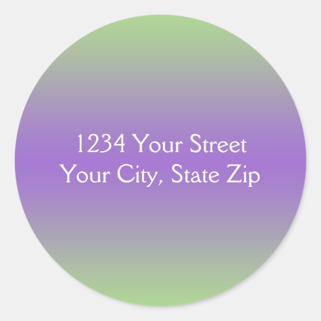 Adesivo Redondo Selagem de Envelope Verde e Roxo com Endereço (Frente)