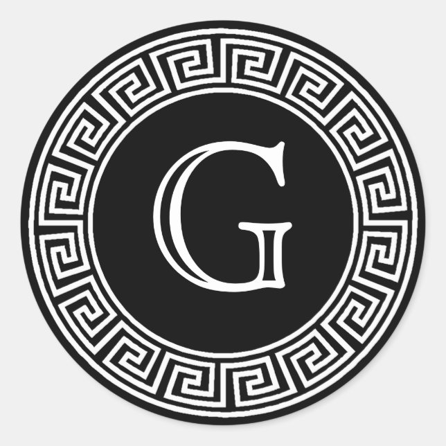 Adesivo Redondo Selagens de Envelope Grego-Chave Negra (Frente)