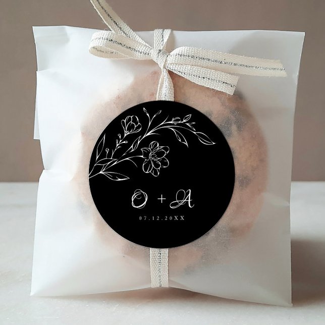 Adesivo Redondo Selagens de envelopes de casamento elegante preto (Criador carregado)