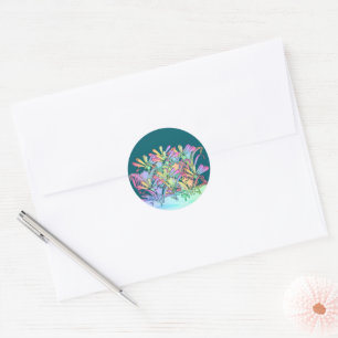 Adesivo Redondo Selante de Envelope Azul Turquesa Flores Pastel