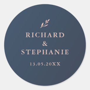 Adesivo Redondo Selante de Envelope com Folhagem Rosa e Azul-Marin