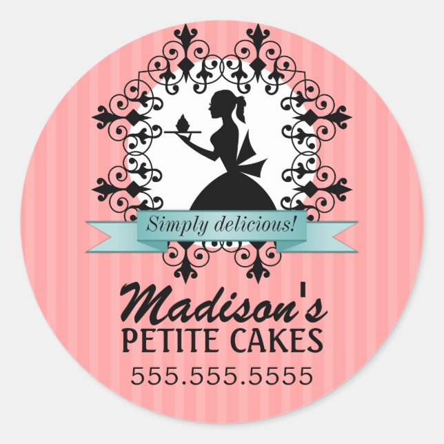 Adesivo Redondo Selantes de Cupcake Elegante Silhouette Bakery (Frente)