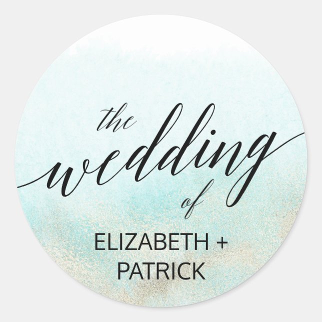 Adesivo Redondo Selantes de Envelope de Praia Aqua e Dourada Water (Frente)