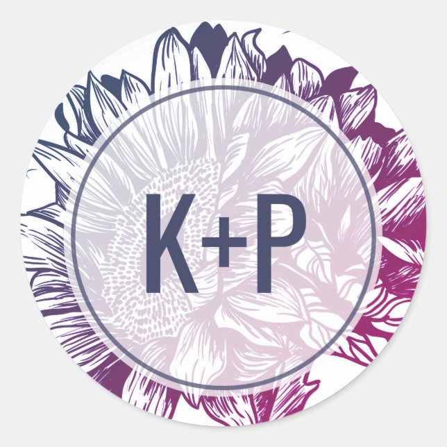 Adesivo Redondo Selas de Envelope de Girassol Azul e Roxo (Frente)