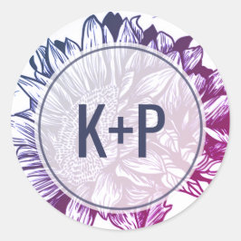 Adesivo Redondo Selas de Envelope de Girassol Azul e Roxo