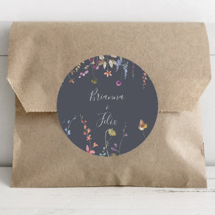 Adesivo Redondo Selas de Envelope Floral Clássico Azul Selvagem