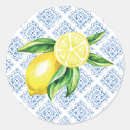 Adesivo Redondo Selas de Envelope Lemon, Azulejo Azul Italiano