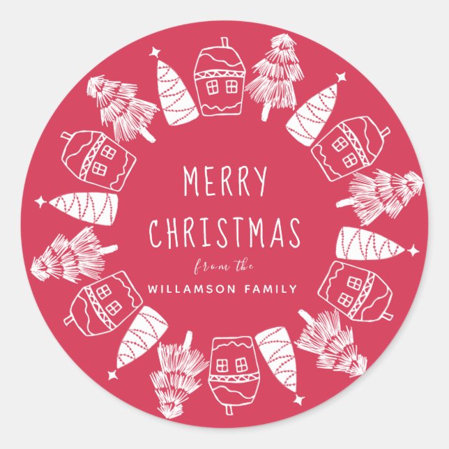 Adesivo Redondo Seletor de Envelope Personalizado de Natal Vermelh (Frente)