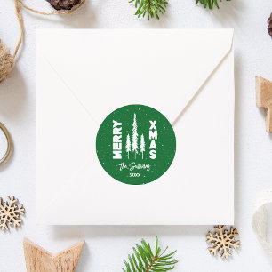 Adesivo Redondo Seletor de Envelope Xmas Verde e Branco