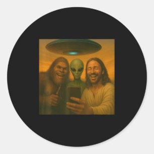 Adesivo Redondo Selfie Bigfoot Jesus Alienígena - Sasquas Criptid 