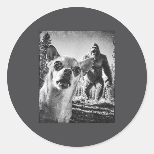 Adesivo Redondo Selfie Cryptid Chihuahua Humor Sasquatch Bigfoot H (Frente)