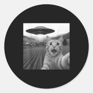 Adesivo Redondo Selfie de Gato com Alien OVNI Gato Engraçado para