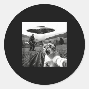 Adesivo Redondo Selfie de Gato com Alien Ufo Gato Engraçado Alien