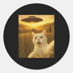 Adesivo Redondo Selfie De Gato Com Alienígena Ufo Gatos Engraçados