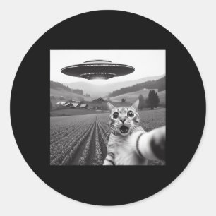 Adesivo Redondo Selfie De Gato Com Alienígena Ufo Gifes Engraçados