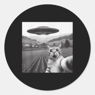 Adesivo Redondo Selfie De Gato Com Alienígena Ufo Gifes Engraçados