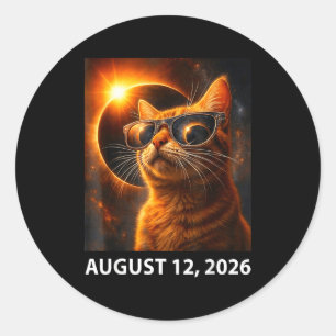 Adesivo Redondo Selfie de Gato Eclipse Total Solar 2026 12 de Agos