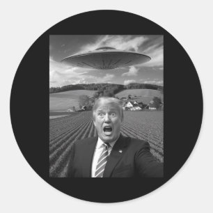 Adesivo Redondo Selfie de Trump com Alien Ufo Presentes Engraçados