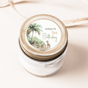 Adesivo Redondo Selgle Safari Animal Festa de aniversário Vinheta