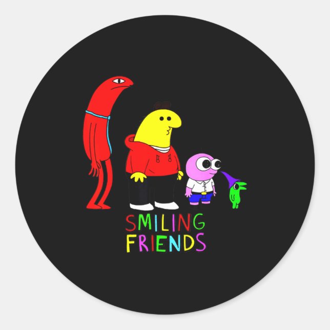 Adesivo Redondo Selling Smiling Friends All Smiling Illustration  (Frente)