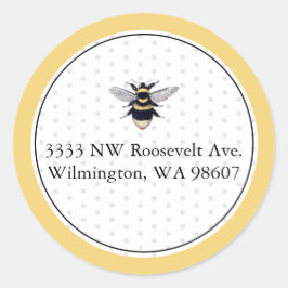 Adesivo Redondo Selo Clássico de Abelha Amarela e Preta com Endere