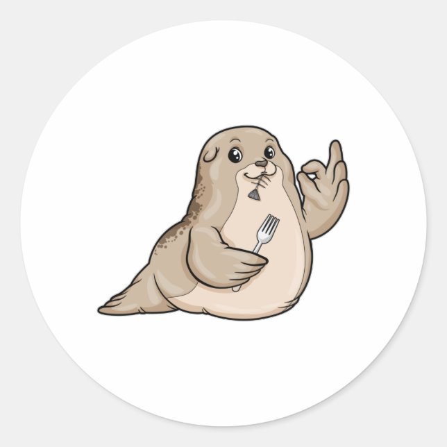 Adesivo Redondo Selo com peixes e garfo (Frente)