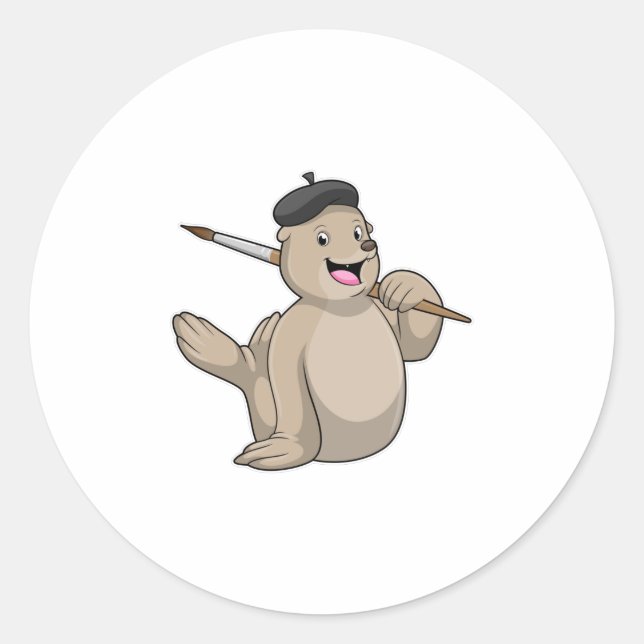 Adesivo Redondo Selo como Pintor com Pintor (Frente)