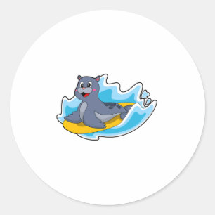 Adesivo Redondo Selo como Surfer com Surfboard