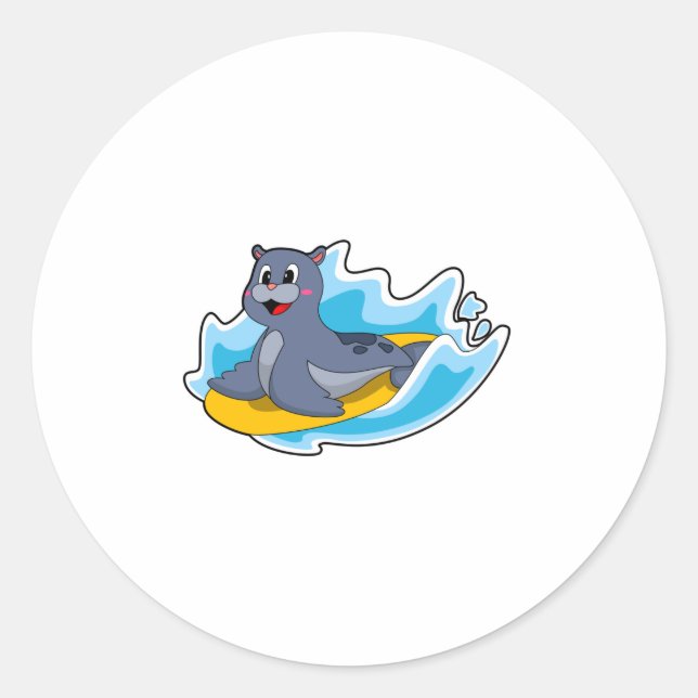 Adesivo Redondo Selo como Surfer com Surfboard (Frente)