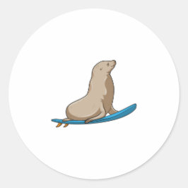 Adesivo Redondo Selo como Surfer com Surfboard