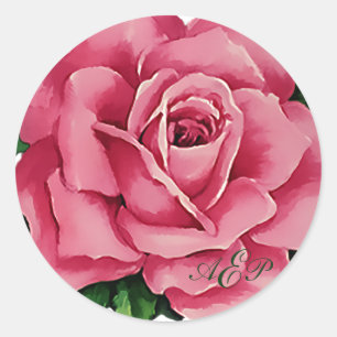 Adesivo Redondo Selo cor-de-rosa floral bonito da