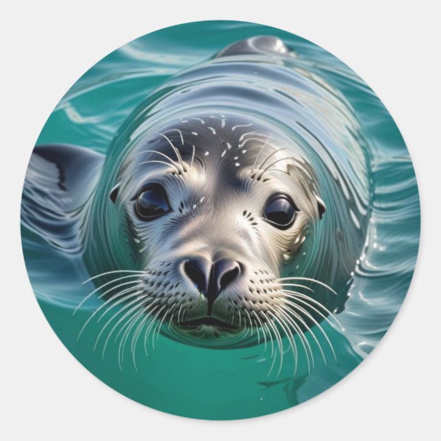 Adesivo Redondo Selo Cortado Saindo a Cabeça da Água (Frente)