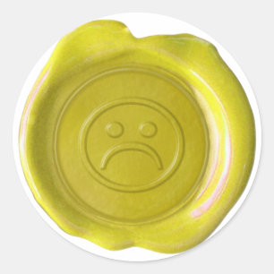 Adesivo Redondo Selo da cera - amarelo - cara triste -