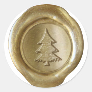 Adesivo Redondo Selo da cera do falso - ouro - ÁRVORE de NATAL II