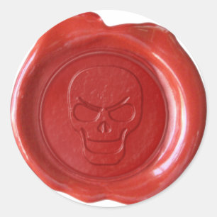 Adesivo Redondo Selo da cera do falso - vermelho - crânio 01