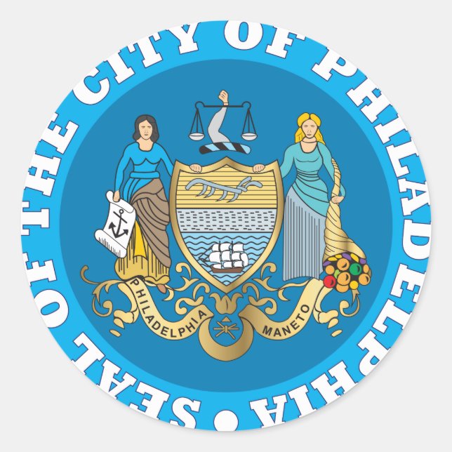 Adesivo Redondo Selo da cidade de Filadélfia (Frente)