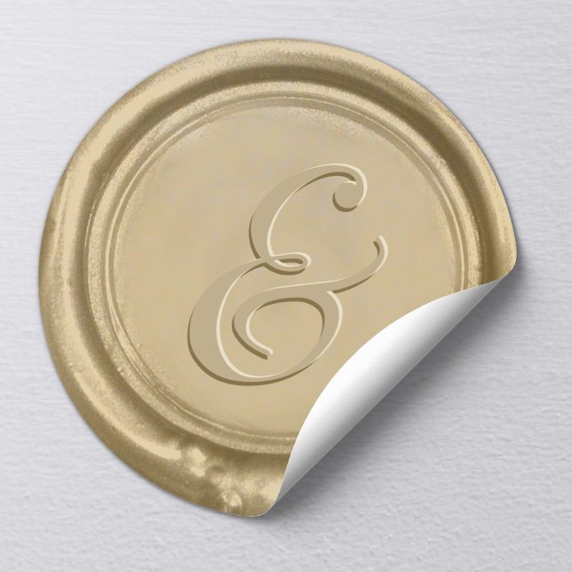 Adesivo Redondo Selo de Ampersand Wax de Casamento Dourado Moderno (Criador carregado)