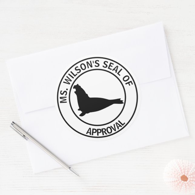 Adesivo Redondo Selo de aprovação do elefante do professor (Envelope)